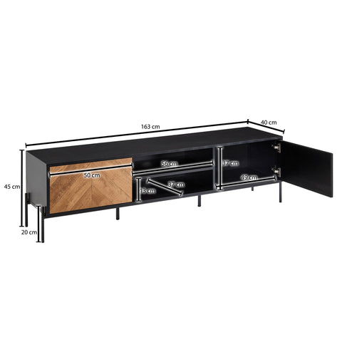 Rootz TV Stand - Lowboard - TV Dresser with Two Doors - Modern Design TV Cabinet - Living Room Black Wood - Oak Decor - 163x45x40 cm