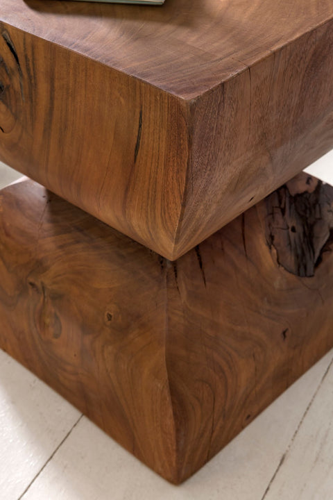 Rootz Beistelltisch – Palisander-Massivholz – Rustikaler dekorativer Blumentisch – Kleiner Sofa-Anbautisch aus Holz – Braun – 30 x 45 x 30 cm 