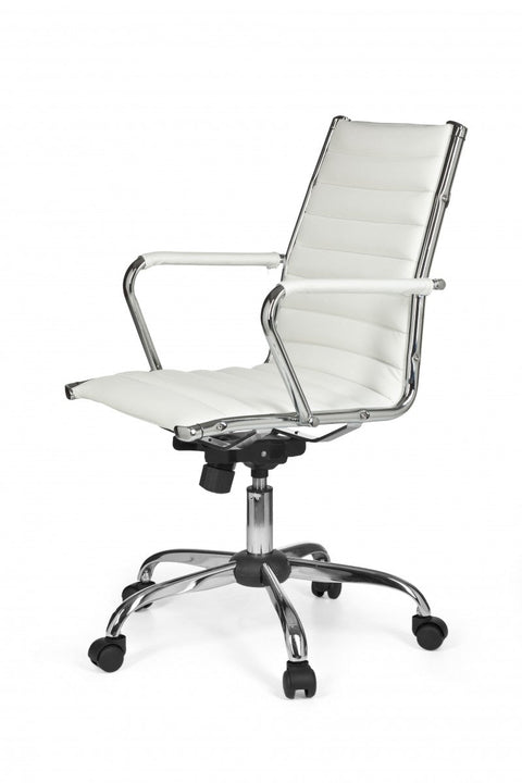 Rootz Office Chair - White Synthetic Leather - X-XL Size - 110kg Load Capacity - Height Adjustable - Swivel Desk Chair
