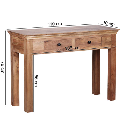 Rootz Konsolentisch – Massivholz Akazie – Schreibtisch mit 2 Schubladen – Sideboard im Landhausstil – 110 x 40 cm