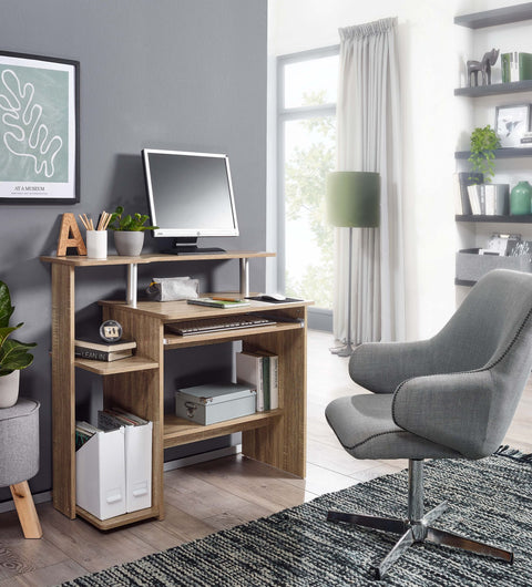 Rootz Computertisch – Sonoma-Eiche – Tastaturverlängerung – platzsparender PC-Tisch mit Druckerablage – Schreibtisch für kleine Räume – 94 x 90 x 48 cm