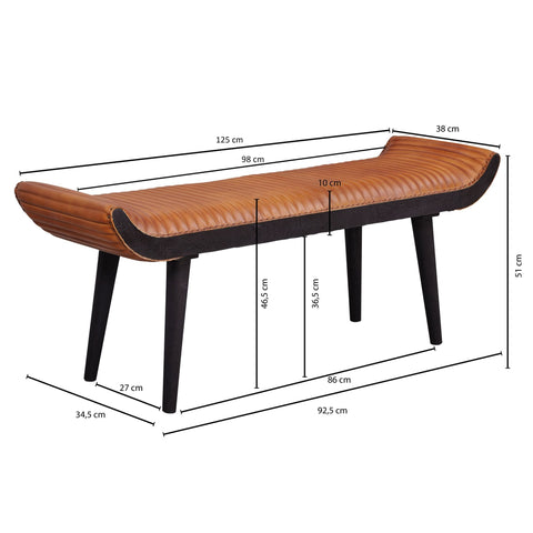 Rootz Genuine Leather Bench - Modern Design - Upholstered - Hallway - Bed - 2-Person Bench - Solid Wood - Brown - 125x51x38cm