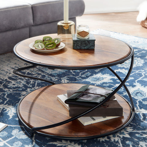 Rootz Couchtisch – Runder Couchtisch aus Metall – Moderner Wohnzimmertisch mit Stauraum – Kleiner Beistelltisch – Massives Palisanderholz – 58 x 58 x 35 cm 