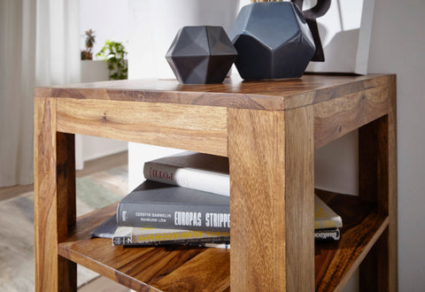 Rootz Stand Shelf - Solid Wood Sheesham - 80 cm Country Style Living Room Shelf with 3 Compartments