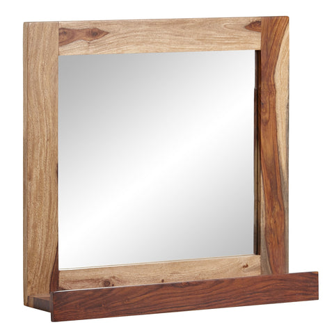 Rootz Bathroom Mirror - Wall-Mounted Design Mirror with Shelf - Modern and Stylish Bathroom Decor - Solid Sheesham Wood - 70x68x17 cm