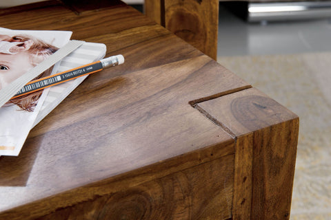 Rootz Satztische – 3er-Set – Massivholz Sheesham – Dunkelbraun – Naturholz – Landhausstil – Beistelltische
