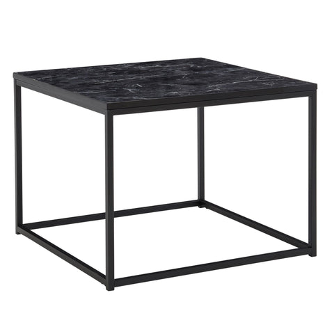 Rootz Coffee Table - Metal Frame Living Room Table - Black Marble Look - Square Sofa Side Table - 60x60x45 cm