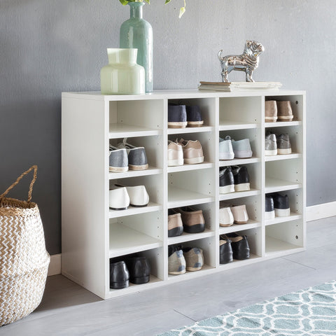 Rootz Wood Rack - White - High Shelf - Large Design Shoe Rack for 20 Pairs of Shoes - Space-Saving Shoe Storage - Modern XXL Shoe Storage - 91 x 67 x 33 cm