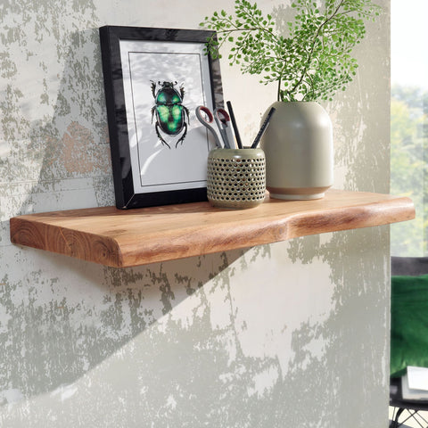Rootz Wall Shelf - Acacia Wood with Tree Edge - Design Floating Shelf - Natural Wood Wall Board - Country Style Hanging Shelf -  60 cm