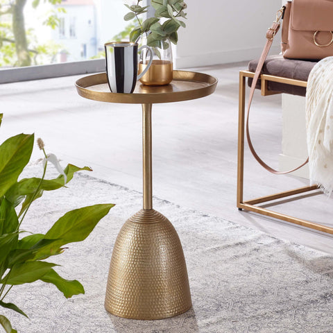 Rootz Side Table - Aluminum - Round Metal Coffee Table - Modern Living Room Accent - Gold - 33x33x53 cm