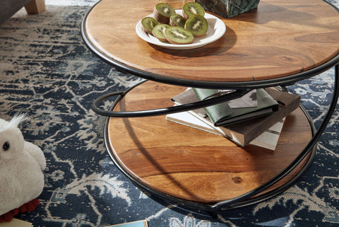 Rootz Couchtisch – Runder Couchtisch aus Metall – Moderner Wohnzimmertisch mit Stauraum – Kleiner Beistelltisch – Massives Palisanderholz – 58 x 58 x 35 cm 