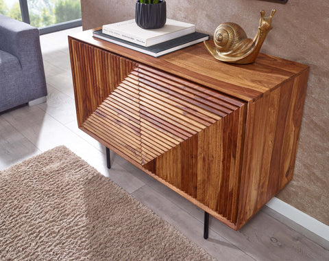 Rootz Sideboard - Modern Metal Sideboard with Two Doors - Living Room Dresser Cabinet - Solid Sheesham Wood - 100x71x40 cm
