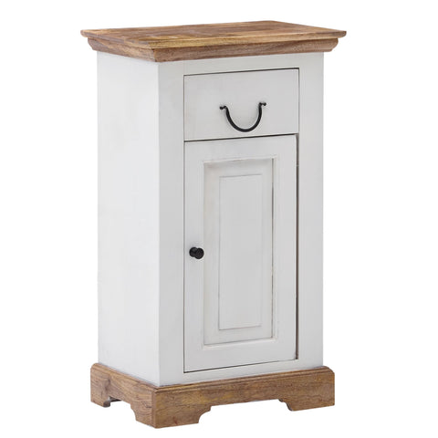 Rootz Bathroom Cabinet - Compact Standing Cabinet with Drawer and Door - Ideal for Narrow Spaces - White Mango Wood - 47x80x32 cm