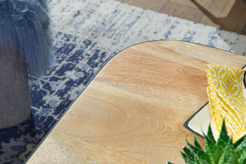 Rootz Couchtische – Leichter Wohnzimmertisch – Industrieller Beistelltisch mit schwarzen Metallbeinen – 2-teilige Tischsets aus Holz – Set aus 2 Mangoholz und Metall