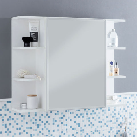 Rootz Mirror Cabinet - Modern Design - Chipboard - Free-Floating Bathroom Shelf - White - 80x64.5x20cm