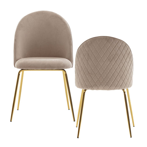 Rootz Dining Chair - Set of 2 Velvet Beige Upholstered - Kitchen Chair with Golden Legs - Scandinavian Shell Chair - Upholstered Chair with Velvet Cover