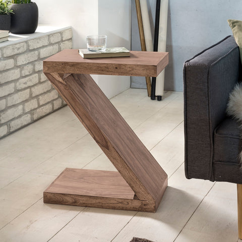 Rootz Side Table - Solid Wood Acacia - Z Cube Design - Brown Country Style Coffee Table - 60cm High