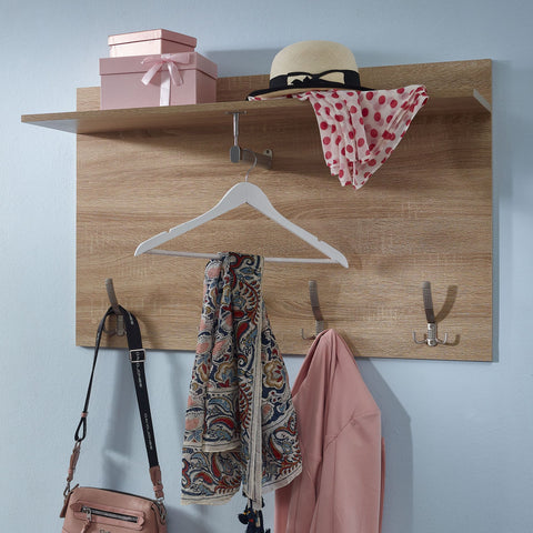 Rootz Wall Coat Rack - Design Hall Coat Rack with Shelf and Clothes Rail - Wardrobe Wall - Hallway Coat Rack - Sonoma Oak - 80x60x29.5 cm