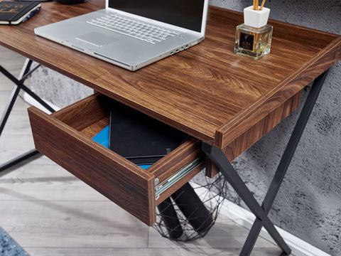 Rootz Schreibtisch – Schlanker Design-Bürotisch mit Schublade – Funktioneller Home-Office-Computertisch – Moderne Eiche und Schwarz – 123 x 56,5 x 80 cm