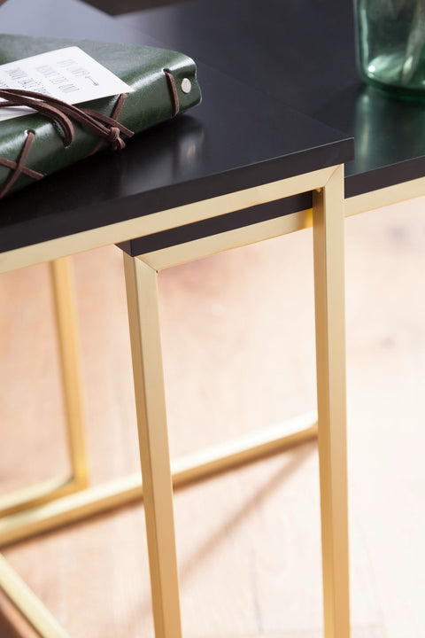 Rootz Tischset in Schwarz-Gold – Moderne Beistelltische aus Metall und MDF – Holzplatte – 2-teiliger Couchtisch – Kleine Aufbewahrung im Wohnzimmer –