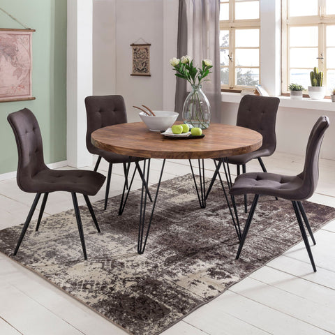 Rootz Dining Table Round - Sheesham Solid Wood Design - Country House Style Brown - Kitchen Table for 4 Persons - Ø 120 x 78 cm