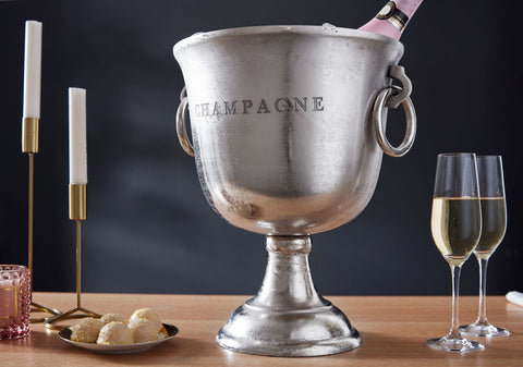 Rootz Silver Champagne Cooler - Large Aluminum Beverage Cooler - Bottle Cooler for Champagne, Wine, and Sparkling Wine - Tabletop Champagne Chiller - 28.5x37.5x28.5 cm