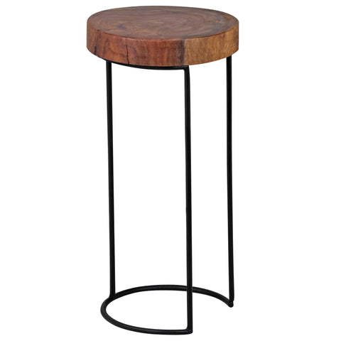 Rootz Side Table - Solid Wood Sheesham - Metal Legs - Country House Style - Tree Trunk Shape - Natural and Real Wood