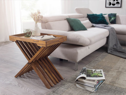 Rootz Folding Table - Sheesham - Solid Wood Design with Serving Tray - Foldable Country Style Table