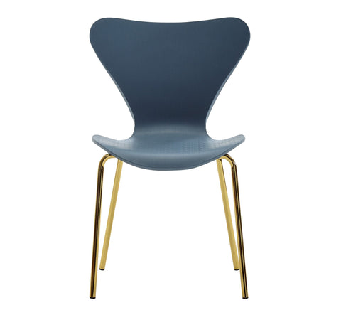 Rootz Design Dining Chair - Set of 4 Blue Plastic with Golden Metal Legs - Scandinavian Kitchen Chair - Retro Dining Chair Shell Chair for Dining Room