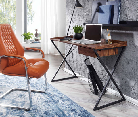 Rootz Schreibtisch – Schlanker Design-Bürotisch mit Schublade – Funktioneller Home-Office-Computertisch – Moderne Eiche und Schwarz – 123 x 56,5 x 80 cm