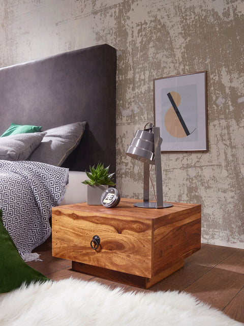 Rootz Nightstand - Bedside Table - Sheesham Wood Design - Modern Chest of Drawers - Natural Wood Bedside Table - 40x40x25 cm