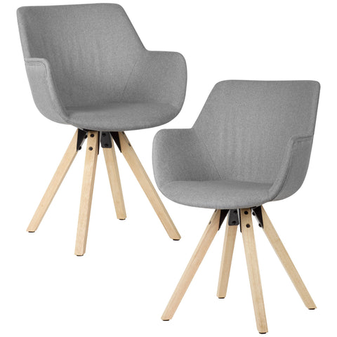 Rootz Cozy Dining - Set of 2 - Light Gray Armchair with Wooden Legs - Modern Fabric Upholstered Kitchen Chairs