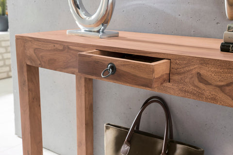 Rootz Console Table - Solid Wood Acacia - 1-Drawer Desk - Country-Style Sideboard - 120x40cm