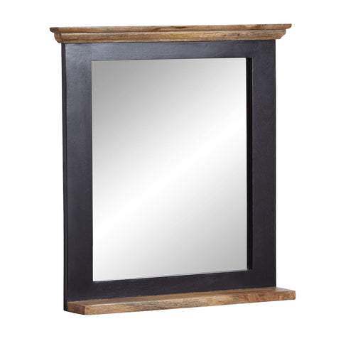 Rootz Bathroom Mirror - Design Wall Mirror with Shelf - Modern Hanging Mirror - Mango Wood - Black - 73x78x15 cm