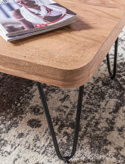 Rootz Coffee Table - Solid Wood Acacia - Metal Legs - Country-Style - Side Table - 115 cm Wide