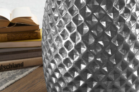 Rootz Serving Table - Silver Aluminum - Oriental Round Coffee Table - Hammered Metal Living Room Table - Modern Indian Telephone Table - 32x42x32 cm