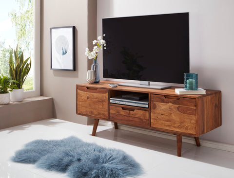 Rootz TV Dresser - HiFi Lowboard - Sheesham Wood - Country Style TV Dresser - Base Cabinet with Drawer & 2 Doors - 135x51x45cm