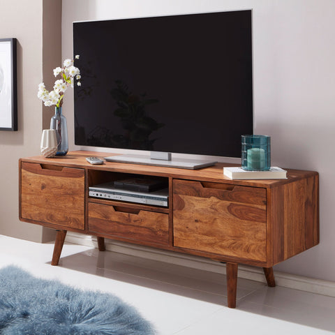 Rootz TV Dresser - HiFi Lowboard - Sheesham Wood - Country Style TV Dresser - Base Cabinet with Drawer & 2 Doors - 135x51x45cm