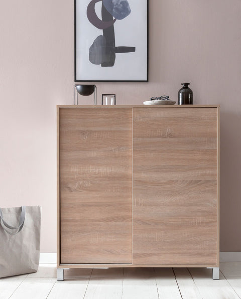 Rootz Shoe Cabinet - Sonoma - High Design Wood Shoe Rack - Large Capacity for 20 Pairs - 100x108x37.5cm