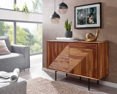 Rootz Sideboard - Modern Metal Sideboard with Two Doors - Living Room Dresser Cabinet - Solid Sheesham Wood - 100x71x40 cm
