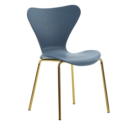 Rootz Design Dining Chair - Set of 4 Blue Plastic with Golden Metal Legs - Scandinavian Kitchen Chair - Retro Dining Chair Shell Chair for Dining Room