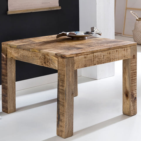 Rootz Tisch – Massivholz – natürliches Mangoholz – rustikaler Couchtisch im Landhausstil – Wohnzimmertisch aus Massivholz – 60 x 60 x 47 cm 