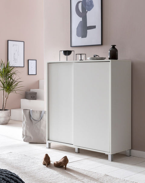 Rootz Wood Shoe Cabinet - High Shelf Design - Large Capacity for 20 Pairs - White - 100x108x37.5cm