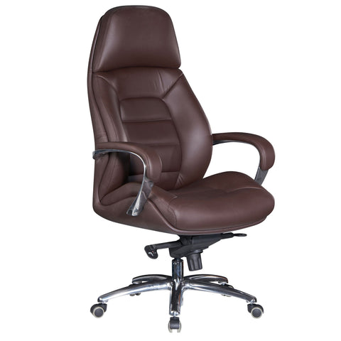 Rootz Executive Chair - Office Chair Cover - Brown Leather Designer - Up to 120kg - XXL Design - Height-Adjustable - Ergonomic Swivel Chair with Armrests & High Backrest - Rocker Function