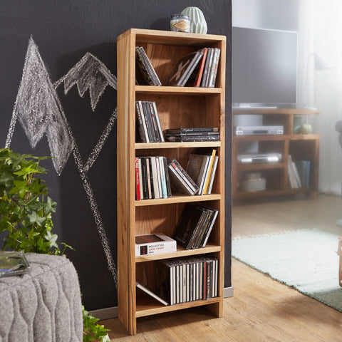 Rootz CD Shelf - Acacia Wood - Standing Shelving with 5 CD Storage Compartments - Natural Country Style Bookcase - 90 cm