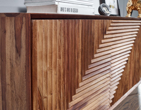 Rootz Sideboard - Modern Metal Sideboard with Three Doors - Living Room Dresser Cabinet - Solid Sheesham Wood - 148x72x40 cm