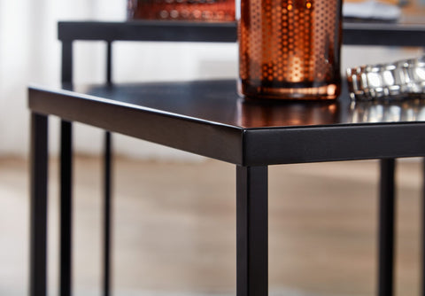 Rootz Metal Square Side Tables - Industrial Design - Set of 2 Square Coffee Table - Steel Nesting Tables - Black
