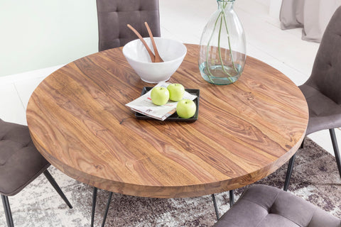 Rootz Dining Table Round - Sheesham Solid Wood Design - Country House Style Brown - Kitchen Table for 4 Persons - Ø 120 x 78 cm