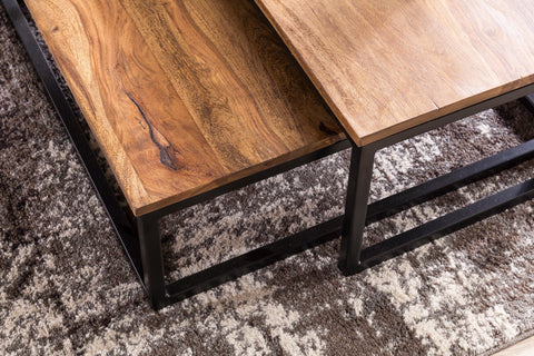 Rootz Tischset – Sheesham-Holz – Wohnzimmer – Massivholz-Design – Palisander-Loungetisch mit Metallbeinen – 75 x 75 x 27 cm 