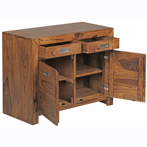 Rootz Sideboard – Palisanderholz – 2 Schubladen, 2 Türen – Design-Highboard – Landhausstil – Braun Natur – 90 cm Kommode